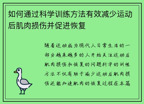 如何通过科学训练方法有效减少运动后肌肉损伤并促进恢复